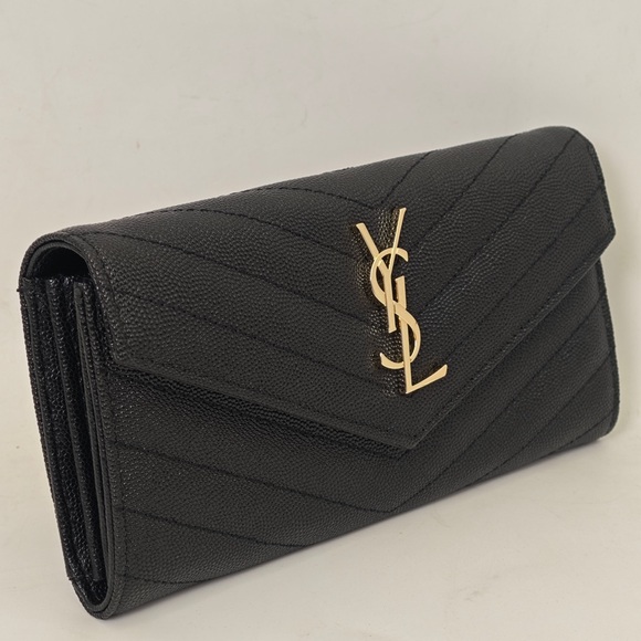 Yves Saint Laurent Quilted Black Clutch with Gold Accent - Picture 3 of 10
